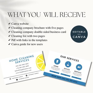 Pode incluir: Um modelo de cart&atilde;o de visita imprim&iacute;vel azul e branco para um servi&ccedil;o de limpeza dom&eacute;stica. O cart&atilde;o apresenta um &iacute;cone de lim&atilde;o e o texto "Home Cleaning Services". O cart&atilde;o tamb&eacute;m inclui informa&ccedil;&otilde;es de contato, al&ccedil;as de m&iacute;dia social e o texto "Our Services" com &iacute;cones para casa, escrit&oacute;rio e alugu&eacute;is.