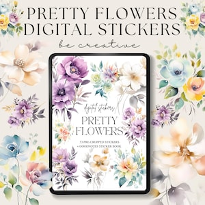 Pretty Flower Digital Stickers, Goodnotes Floral Stickers, Plant Stickers, Goodnotes Planner Collection, Notability Ipad Set, Png Stickers