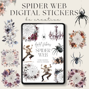 Spider Web  Digital Stickers, Goodnotes Celestial Stickers, Png Witchy Woo Planner Stickers,  Fantasy Stickers, Halloween Decorations