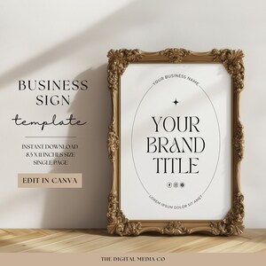 Zakelijk bord, afdrukbare bewegwijzering op canva, kleine bedrijfssjabloon, bewerkbare bedrijfsafdruk, reclame op 1 pagina voor kleine bedrijven, moderne branding