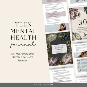 Diario di salute mentale / Diario dell'ansia / Ebook guidato sulla cura personale / Monitoraggio delle abitudini / Salute mentale degli adolescenti / Strumenti per terapisti dei diritti delle etichette bianche