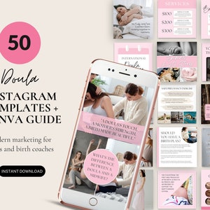 Doulas Instagram Templates, Midwives Marketing, Birth Coach Social Media Posts, Canva Templates For Health Workers and Lactation Nurses