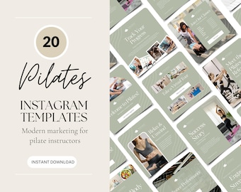 Plantillas de Instagram para Pilates / 20 publicaciones editables en Canva / Paquete de redes sociales de bienestar y fitness / Marketing de estudios de fitness / Instagram de gimnasios