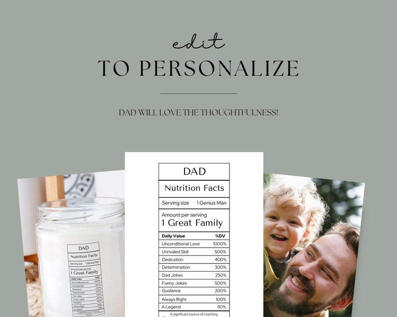 Dad Nutrition Facts Printable DIY Present Canva Templates Etsy
