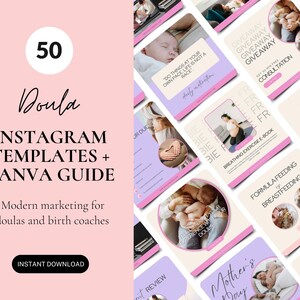 Pink Doulas Insta Templates, Midwife, Birth Coach Social Media Posts, Doula Canva Templates, Prenatal Carer Tool, Feminine Doula Marketing