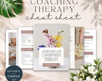 Acceptance and Commitment Therapy Cheat Sheet, ACT Therapy Printable, Editable Canva Coaching Worksheet, Therapist Resource