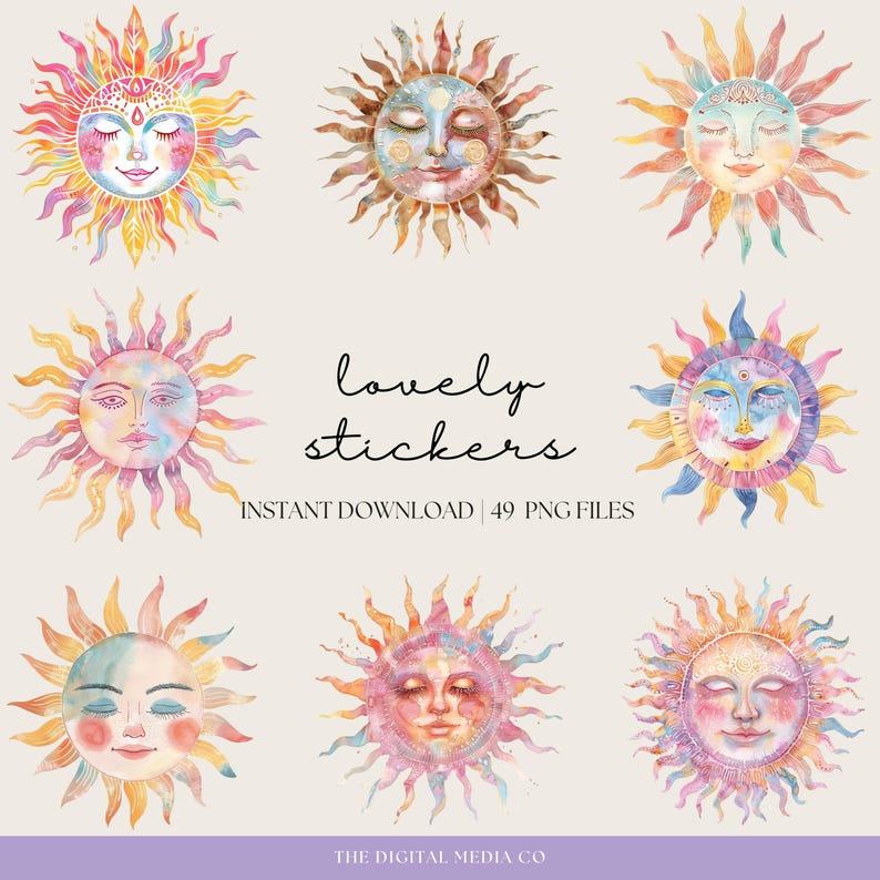 Sun and Moon Digital Planner Stickers, Goodnotes Celestial Stickers ...