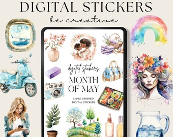 May Digital Stickers, Goodnotes Stickers, Online Planner PNGs, Seasonal Stickers, Pre-Cropped Stickers, Monthly Scrapbooking Embellishments