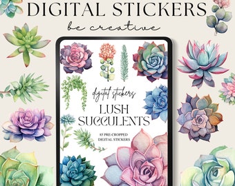 Lush Succulent Stickers, Cropped Png Files, House Plants Clipart, Potted Plant Embellishment, Functional Ipad Planning, Journal Sticker Kit