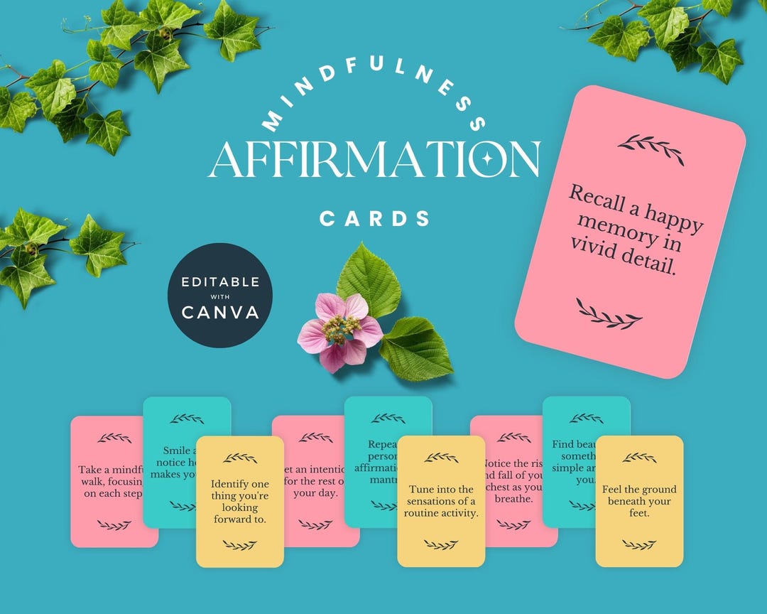 Mindfulness Affirmation Cards Canva Template - Etsy