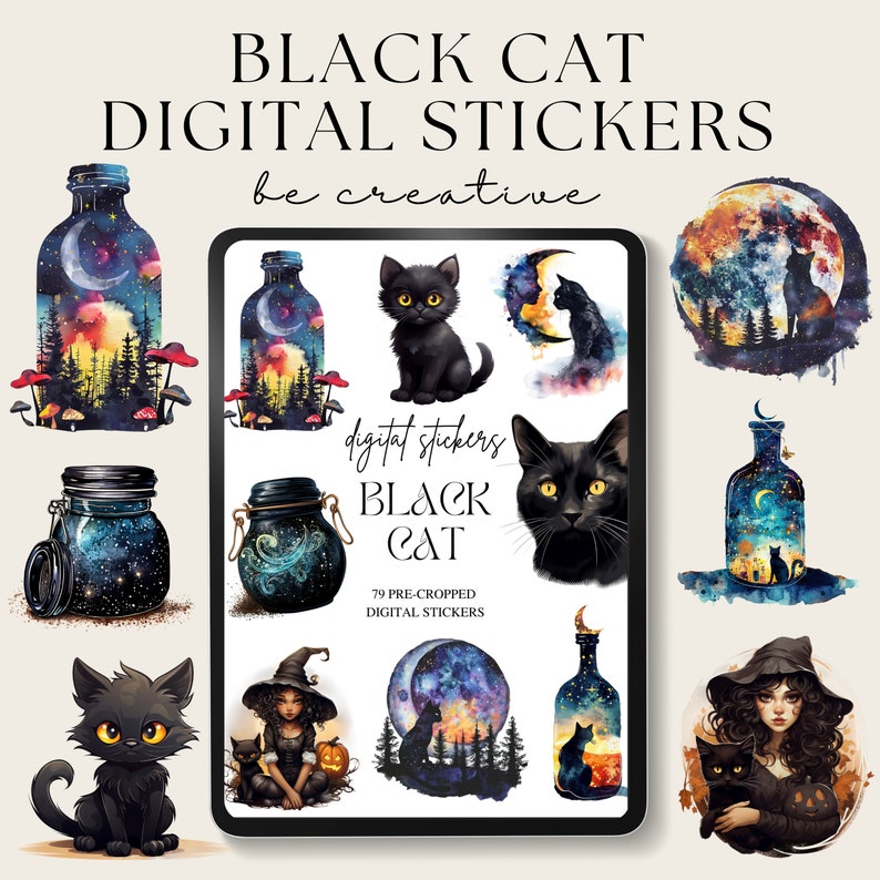 Black Cat Digital Planner Stickers, Goodnotes Celestial Stickers, Png ...