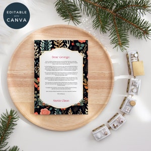 Plantilla de carta navideña de Papá Noel, carta personalizable del Sr. Claus, publicación festiva para niños, nota para niños de Papá Noel, Navidad Canva