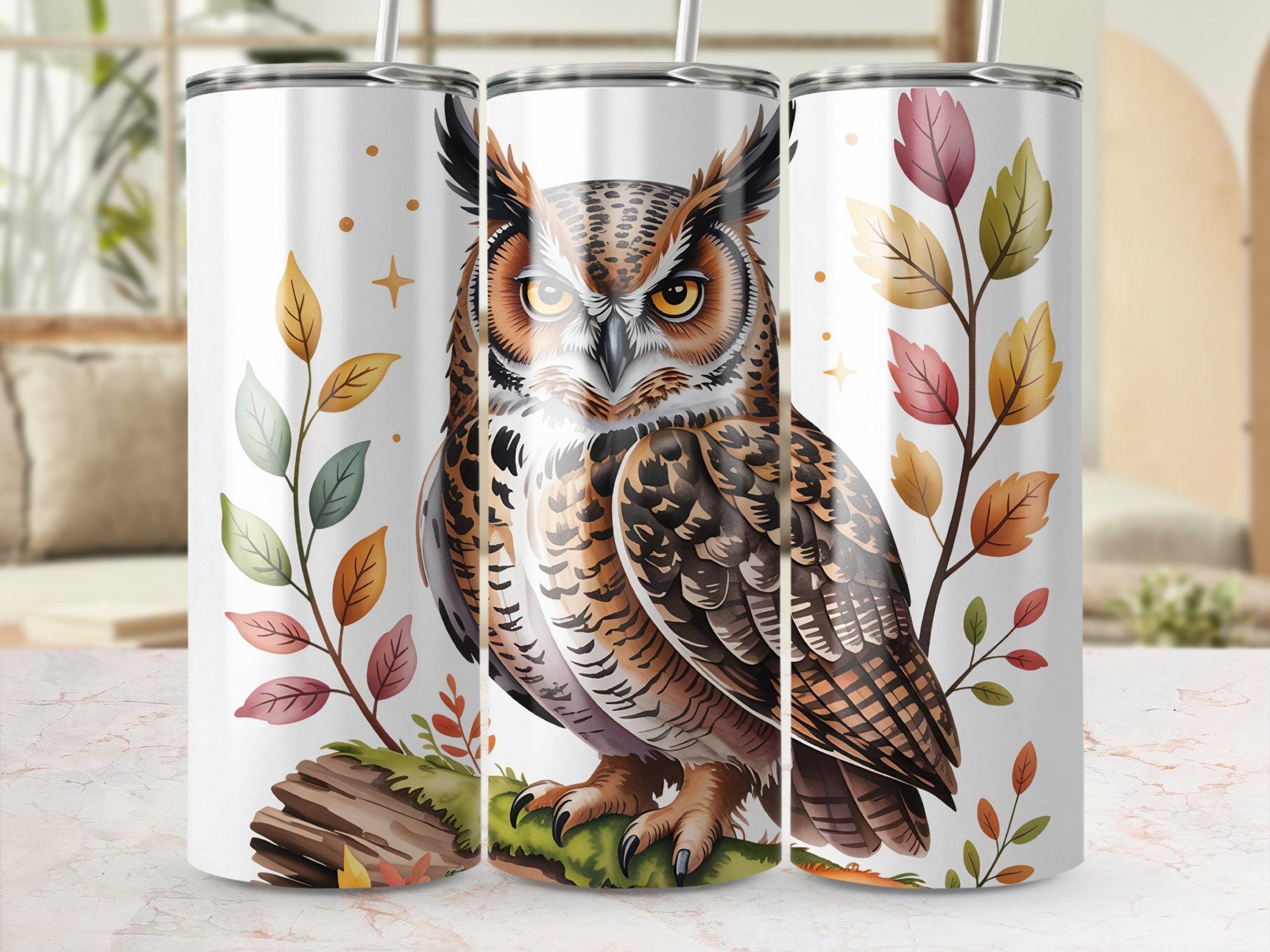 Autumn Owl Tumbler Wrap, Fall PNG, Digital Download, Pumpkin Tumbler Design, Seasonal Wrap, Great Ho