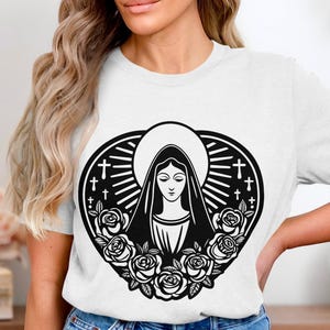 Virgin Mary SVG, Religious Art, Saint Mary Vector, Mother Mary Cut File, Floral SVG, Catholic SVG, Virgin Mary Clipart, Digital Files