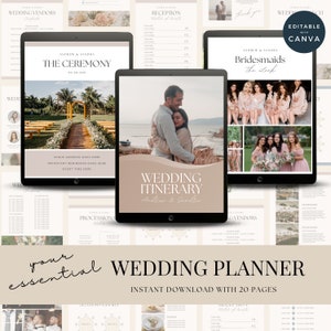 Digitaler Hochzeitsplaner | Hochzeits-Gästeliste | Planer Hochzeit | Bearbeitbare Canva-Vorlagen | Hochzeitsmappe | Reiseplan Checkliste