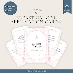 Brustkrebs Affirmation Karten, druckbare Ermutigungs Karten, 25 Positive Karten und Druckvorlage, Pink Ribbon Unterstützung Geschenk