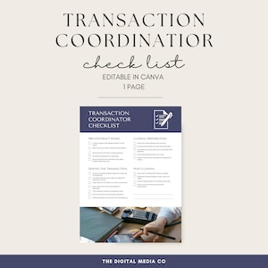 Transaction Coordinator Checklist, Real Estate Templates, Editable Canva Template, Buyer and Seller Task Manager, Task Tracker, Management