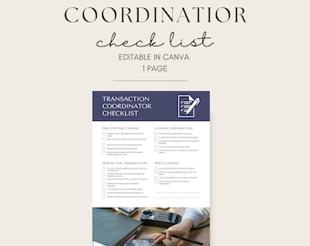 Transaction Coordinator Checklist, Real Estate Templates, Editable Canva Template, Buyer and Seller Task Manager, Task Tracker, Management