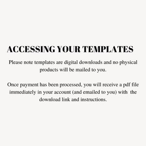 May include: Text on a white background explaining that digital downloads are available and no physical products will be mailed. Once payment is processed, a PDF file with a download link and instructions will be sent to your account and emailed to you.