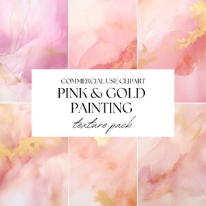 Pink and Gold Abstract Painting Texture Pack, Backgrounds and Patterns, Feminie Clipart, Colorful Illustration, Scrapbooking Digital Paper