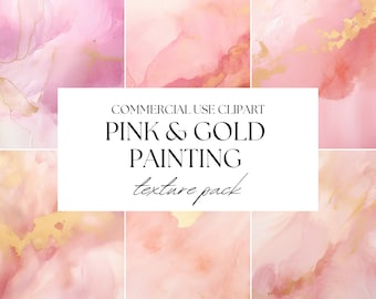 Rosa och guld abstrakt målningstexturpaket, bakgrunder och mönster, feminin clipart, färgglad illustration, digitalt scrapbookingpapper