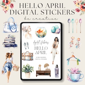 April Digital Stickers, Goodnotes Stickers, Online Planner PNGs, Spring Stickers, Pre-Cropped Stickers, Scrapbooking Embellishments, Season