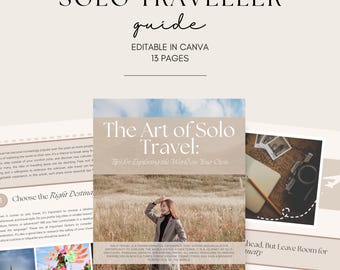 Utskrivbar reseguide för ensamresande – 13-sidig dagbok för ensamresande för självständiga resor, Canva-mall för reseplanering, digital resesällskap