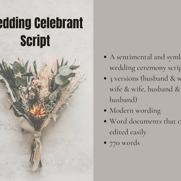 Script pour une personne célébrant un mariage, Discours d'un célébrant de mariage, Script pour une cérémonie pour célébrants de mariage, Voeux de mariage, Ressources pour les célébrants