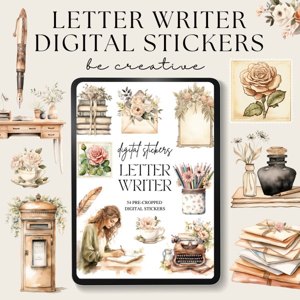 Letter Writer Digital Planner Stickers, Goodnotes Author Stickers, Png Book Lover Planner Stickers, Bookish Stickers, Teacher and Reading