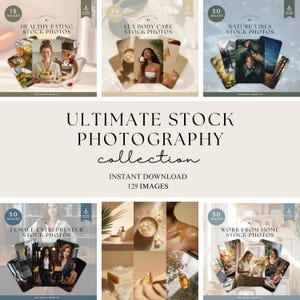 Stock Photography Bundle, 129 Aesthetic Images for Entrepreneurs, Wellness, Nature, Work from Home, Social Media Imagery, Content Creator