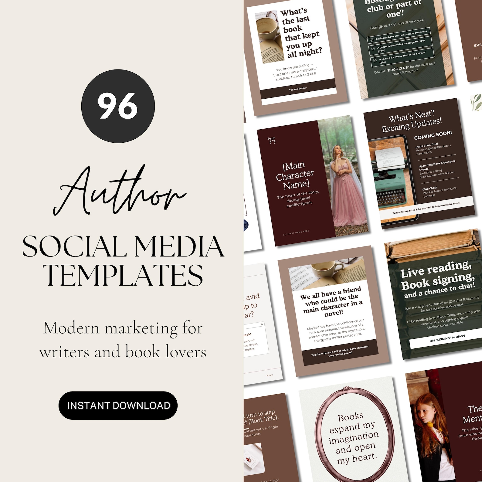 Author Social Media Templates, Editable Canva Templates for Instagram ...