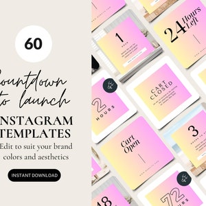 製品発売 Instagram テンプレート、Canva 編集可能な投稿、新製品カウントダウン、コース発売マーケティング、カートオープンのお知らせ