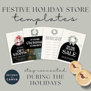 Christmas Hours of Operation Template, Holiday Trading Times Sign, New Year Business Hours Printable, Canva Template For Small Shop, Xmas