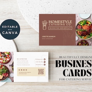 Caterer Firma Visitenkarte, druckbare Speisen und Getränke Biz Karte, Canva Visitenkarte Vorlage, sofortiger digitaler Download, doppelseitig