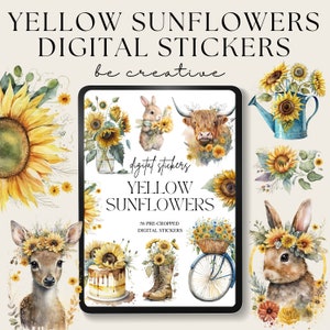Yellow Sunflowers Digital Stickers, Goodnotes Floral Sticker, Plant Stickers, Goodnotes Planner Collection, Notability Ipad Set, Png Sticker