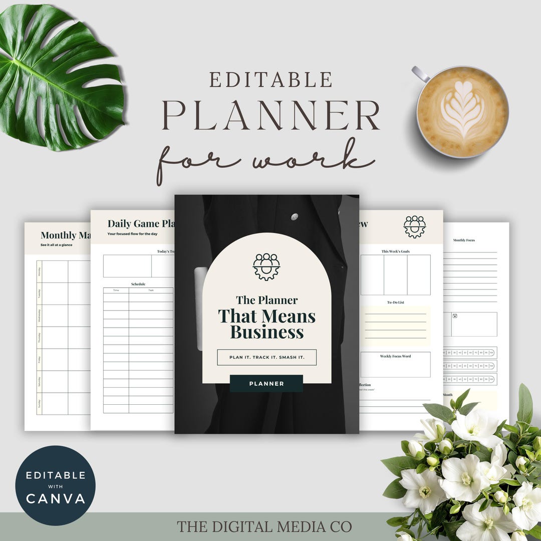Editable Work Planner Template | Business Planner | Daily & Weekly ...
