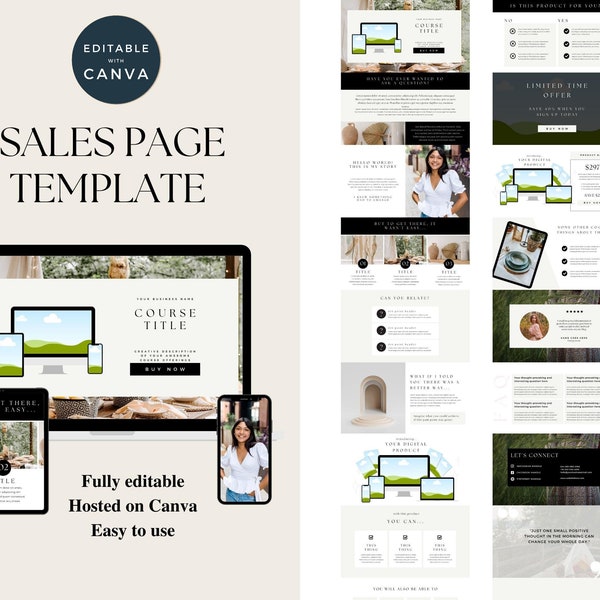 Canva Sales Page Template, Canva Website Template, Course Sales Page, Sales Page Website Template, Editable Canva Sales Page, Canva