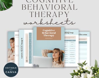 Arkusze ćwiczeń terapii poznawczo-behawioralnej do wydrukowania | Canva CBT Workbook dla lęku, depresji i autorefleksji | Dziennik zdrowia psychicznego