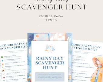 Rainy Day Scavenger Hunt, Indoor and Outdoor Activity, Kids Printable Game, Fun Family Game, Canva Instant Download