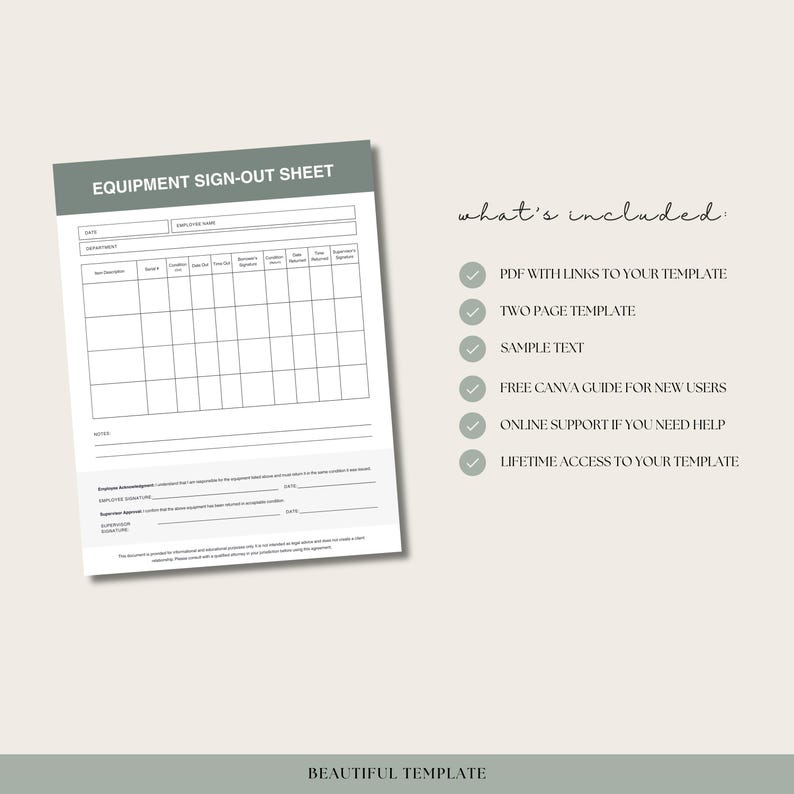 Equipment Sign Out Sheet, Editable Log Sheet for Tool Checkout ...