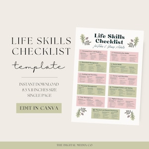 Life Skills Checklist | Printable PDF | Independent Living Skills | Homeschool Life Skills | Digital Download | Canva Template For Learning