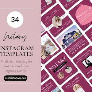Notary Instagram Templates, Public Notary Marketing, Loan Signing Agent Posts, Burgundy Canva Templates For Notaries, Notary bundle