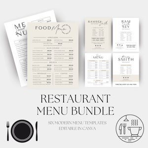 Restaurant Menu Template | Pdf Instant Download | Digital Download | Printable Menu | Editable Food Menu Bundle | Restaurant Menu Cover