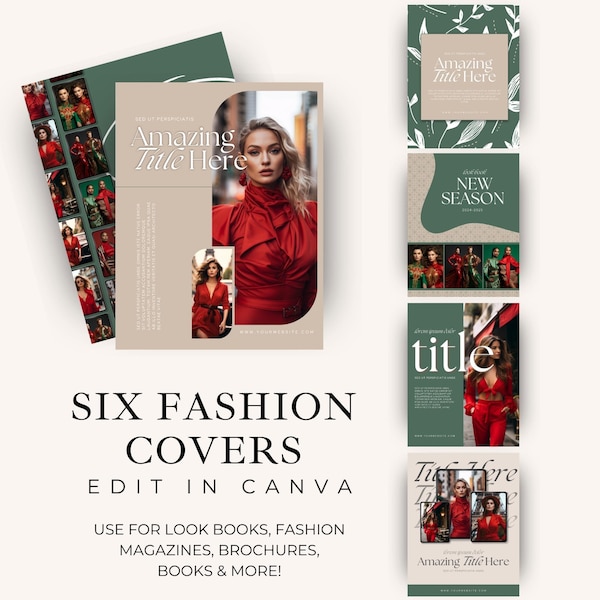 Ebook Fashion Covers, Canva Templates, Editable Journal Title Page, Dust Jacket Designs, Done-for-you Magazine Cover Pages, Six Covers Set