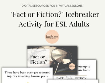 Actividad digital de ESL para adultos, rompehielos de realidad o ficción, actividad de debate, plan de lecciones de conversación de ESL