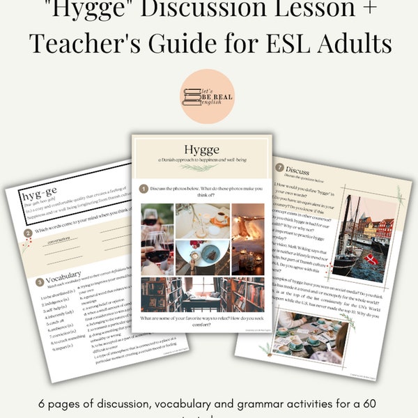 ESL Digital Lesson Plan for Adults, Hygge Discussion Lesson 60 minutes, Discussion Lesson Plan, ESL Speaking Lesson Plan