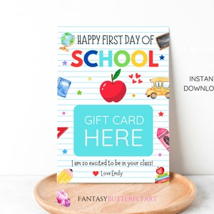 Porta-cartão-presente para imprimir no primeiro dia de aula, ideia de presente de boas-vindas para professores, personalize com Canva, porta-cartão-presente 5x7