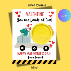 Support pour jeu de cartes pour la Saint-Valentin, carte imprimable de la Saint-Valentin dinosaure, cadeau de pâte à modeler, école pour enfants à imprimer, sacs à friandises, cadeau de classe modifiable
