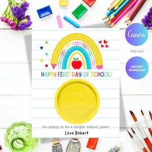 Terug naar school speeldeeg kaartsjabloon, afdrukbare won-doh-ful schooljaar Playdoh houder, bewerkbare cadeaukaartjes eerste dag, direct downloaden