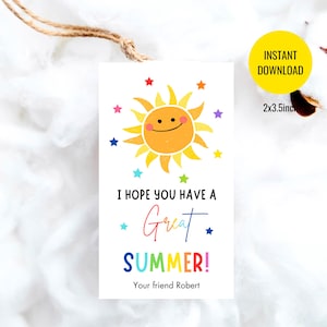 Etiqueta editable para el último día de clases, etiquetas de regalo para amigos de fin de año, gran recuerdo de fiesta de sol de verano, plantilla de etiqueta imprimible, descarga digital instantánea